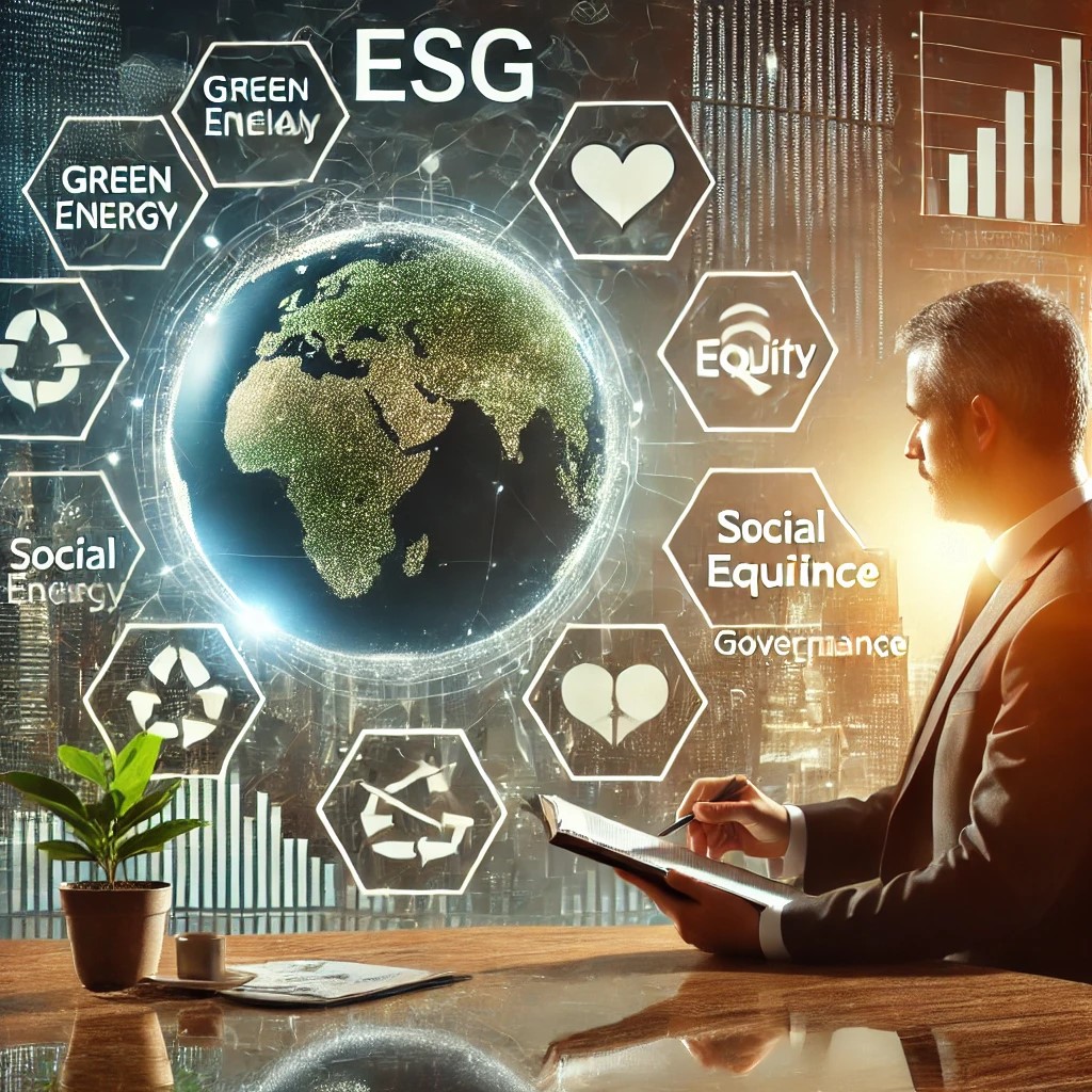 DALL·E 2024-08-16 22.09.56 - An image depicting sustainable investing in global financial markets, with a financial advisor reviewing an ESG-focused investment portfolio. The back